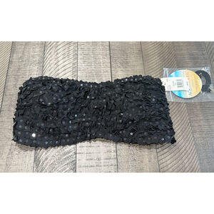 Aqua Soleil Sequins Swim Top Black Size L